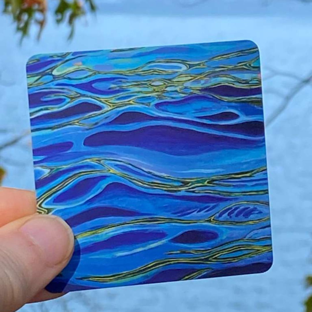 Serenity. Painting of blue ripples of water. #spreadwisdomwishes affirmation cards.