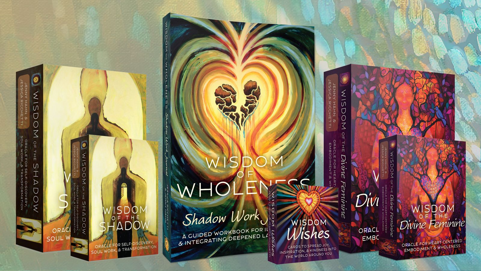 Wisdom of the Shadow Oracle, Wisdom of the Divine Feminine Oracle, Wisdom of Wholeness: Shadow Work Journal, Wisdom Wishes cards to spread Joy, Inspiration, and Kindness into the world around you.